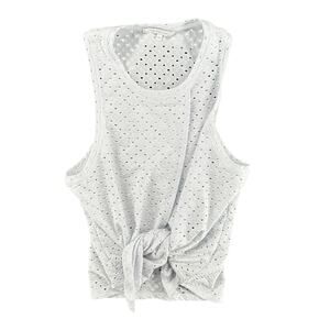 Celestine White Eyelet Crossover Tank Top XS Boho Festival Front Ties Sleeveless
